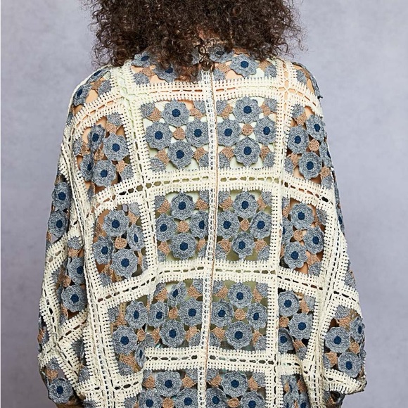 POL Crochet Open Cardigan in Charcoal Multi - Picture 3 of 5